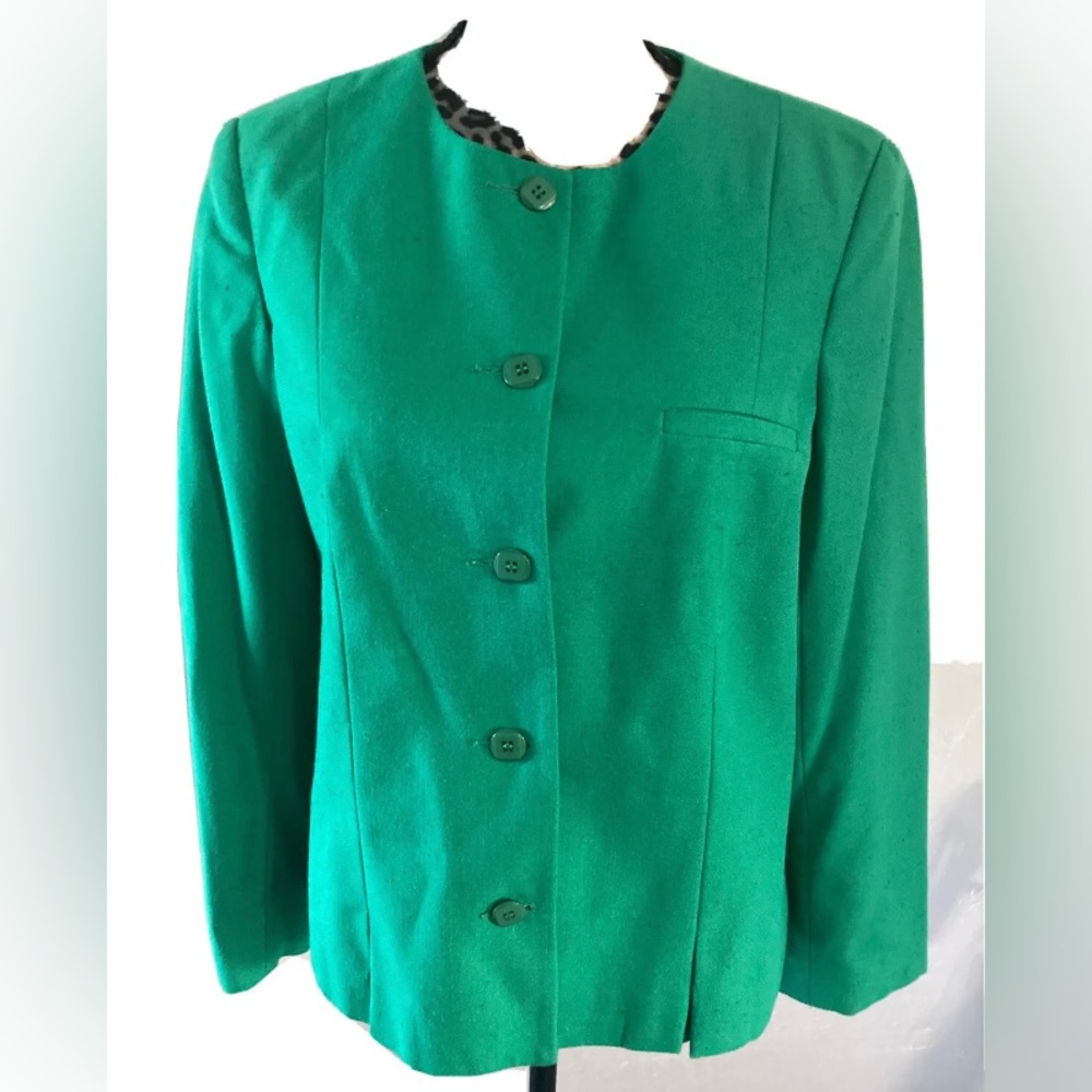 haberdashery collection blazer women size 12 green button up chest pocket 40”